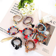 Load image into Gallery viewer, YADOCA 8 Pcs Bohemian Wood Beaded Bracelets Set for Women Boho Multilayer Tassel Strand Elephant Charm Bracelets Stretch
