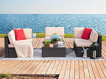 Load image into Gallery viewer, Devoko Patio Furniture Sets 6 Pieces Outdoor Sectional Rattan Sofa Manual Weaving Wicker Patio Conversation Set with Glass Table and Cushion (Beige)

