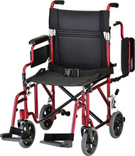 Load image into Gallery viewer, NOVA Medical Products Lightweight Transport Chair with Removable &amp; Flip Up Arms for Easy Transfer, Anti-Tippers Included, Red, 19"
