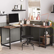 Load image into Gallery viewer, VASAGLE L-Shaped Computer Desk, Corner Desk, Office Study Workstation with Shelves for Home Office, Space-Saving, Easy to Assemble, Industrial, Rustic Brown and Black ULWD72X
