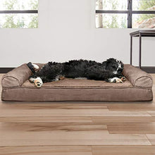 Load image into Gallery viewer, Furhaven Pet Bed for Dogs and Cats - Plush and Suede Sofa-Style Cooling Gel Foam Dog Bed, Removable Machine Washable Cover - Almondine, Large
