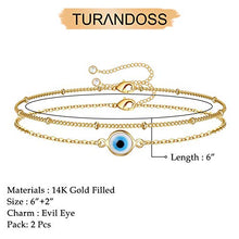 Load image into Gallery viewer, Dainty Layered Evil Eye Bracelets for Women, 14K Gold Filled Adjustable Layering Bead Chain Bracelet Handmade Gold Layered Round Evil Eye Bracelets for Women Jewelry(Round Evil Eye &amp; Bead Chain)
