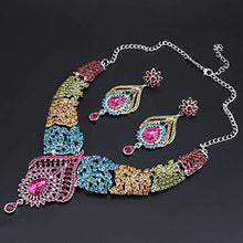 Load image into Gallery viewer, Women's Elegant Austrian Crystal Statement Necklace Earrings Jewelry Set for Wedding Dress and Boxes (Silver Colorful)
