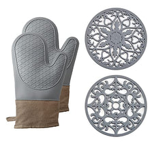 Load image into Gallery viewer, Domonic Home Oven Mitts and Pot Holders Sets, Silicone Oven Mitts Heat Resistant 600F, Soft Lining Good Grip Oven Mitts Sets, Oven Gloves and Silicone Trivet 4-Piece Set,Grey-A
