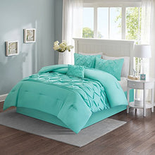 Load image into Gallery viewer, Comfort Spaces Cavoy Faux Silk Comforter Set - Luxe Diamond Tufting, All Season Bedding, Matching Bed Skirt, Decorative Pillows, King(104"x90") Aqua 5 Piece
