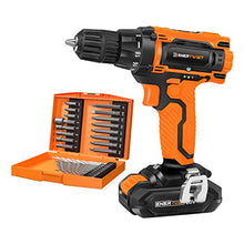 Load image into Gallery viewer, EnerTwist 20V Max Cordless Drill, 3/8 Inch Power Drill Set with Lithium Ion Battery and Charger, Variable Speed, 19 Positions and 28-Pieces Drill/Driver Accessories Kit, ET-CD-20
