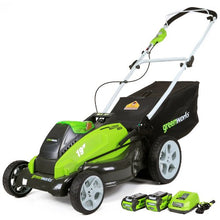 Load image into Gallery viewer, Greenworks 40V 19-Inch Cordless (3-In-1) Push Lawn Mower, 4.0Ah + 2.0Ah Battery and Charger Included 25223
