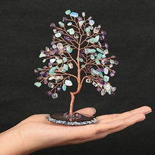 Load image into Gallery viewer, Jovivi Amethyst Amazonium Crystal Quartz Money Tree Chipped Tumbled Gemstones on Geode Agate Slices Base Feng Shui Ornaments Home Living Room Table Office Decoration for Wealth and Luck
