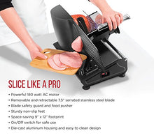 Load image into Gallery viewer, Chefman Die-Cast Electric Deli &amp; Food Slicer Cuts Meat, Cheese, Bread, Fruit &amp; Vegetables Adjustable Slice Thickness, Stainless Steel Blade, Safe Non-Slip Feet, For Home Use, Easy To Clean, Black

