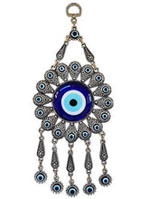 Load image into Gallery viewer, Erbulus Turkish Glass Blue Evil Eye Wall Hanging Ornament with Flower Design - Metal Home Decor - Turkish Nazar Bead Amulet - Protection and Good Luck Charm Gift in a Box
