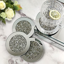 Load image into Gallery viewer, GIMORRTO Glass Mirrored Coaster 4 PC , Crushed Diamond Round 4" Cup Mat Decor on Tabletop for Bar Tools Dining Table
