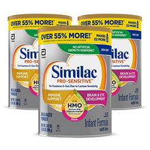 Load image into Gallery viewer, Similac Pro-Sensitive Non-GMO Infant Formula with Iron, with 2’-FL HMO, for Immune Support, Baby Formula, Powder, 34.9 oz, 3 Count (One-Month Supply)
