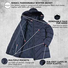 Load image into Gallery viewer, BINACL Women's Thickened Down Alternative Jacket,Cold Ice Novelty Cute Mountaineering Drawstring Removable Fake Fur Trim Petite Vegan Parka Puffer Cotton Padding Outwear Mighty Lite Jacket(Black,XS)
