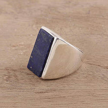 Load image into Gallery viewer, NOVICA Lapis lazuli .925 Sterling Silver Signet Ring 'Blue Obelisk'
