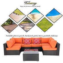 Load image into Gallery viewer, Furnimy 7 Pieces Outdoor Indoor Sectional Sofa Set Patio Furniture Set Rattan Wicker Expresso with Seat Cushions, Glass Top Coffee Table and 2 Pillows (Orange)
