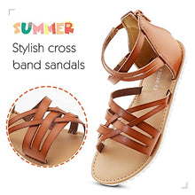 Load image into Gallery viewer, LseLom Girls Fashion Gladiator Casual Sandals Open-Toe Ankle Strap Brown Size 2
