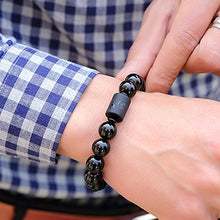 Load image into Gallery viewer, SX Commerce Natural Obsidian Stone Bead Bracelet Couple Men 10mm and Women 8mm Dragon and Phoenix Totem Jewelry (Dragon)
