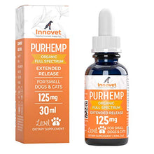 Load image into Gallery viewer, Innovet Pet Products - PurHemp+ Hemp Oil for Dogs and Cats: 100% Organic Natural Calming Drops - Anxiety Support - Hip and Joint Health - Pain Relief for Pets: Made in The USA (125mg PurHemp+)
