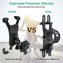 Load image into Gallery viewer, Bovon Bike Phone Mount, Universal Adjustable Silicone Bicycle Phone Holder for Cycling GPS/Map/Time/Music, Compatible with iPhone 11 Pro Max/XS/XR/8/8 Plus, Samsung Galaxy S10/Note 10(Updated Version)
