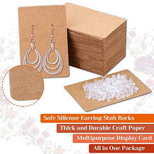 Load image into Gallery viewer, Earring Cards, Anezus 100 Pcs Earring Display Cards Earring Holder Cards with 200 Earring Backs and 100 Self- Sealing Bags for Earrings Necklace Jewelry Display, Kraft Color 3.5x2.4 Inches
