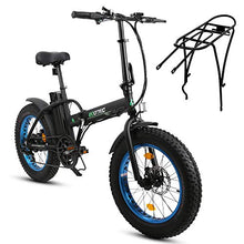 Load image into Gallery viewer, ECOTRIC Electric Fat Tire Bicycle Folding Bike 36V 12Ah 500W Lithium Battery Beach Snow Mountain 20" Ebike Moped - Extra Free Rear Rack(Black&amp;Blue)
