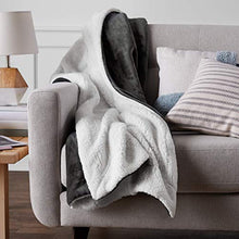 Load image into Gallery viewer, Amazon Basics Ultra-Soft Micromink Sherpa Blanket - Full or Queen, Charcoal
