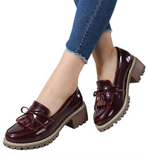 Load image into Gallery viewer, DADAWEN Women's Classic Tassel Slip-On Platform Mid-Heel Square Toe Oxfords Dress Shoes Wine Red US Size 5
