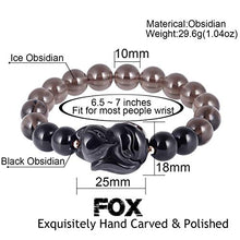 Load image into Gallery viewer, Jewever Black Obsidian Fox Bracelet Stretch Natural Gemstone Healing Crystal Charm Foxes Jewelry Gifts for Women 10mm
