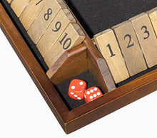 Load image into Gallery viewer, WE Games 4 Player Shut The Box Dice Board Game - Walnut Stained Wood - Large Coffee Table Size - 14 Inches, for Family and Adult Game Night Play in Classroom, Home or Bar
