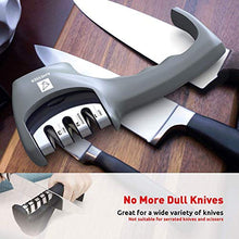 Load image into Gallery viewer, Kitchen Knife Sharpener - 3 Stage Knife Sharpening Tool Sharpens Chef's Knives - Kitchen Accessories Help Repair, Restore and Polish Blades Quickly, Food Safety Cut Resistant Glove Included, Gray
