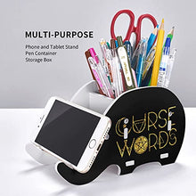 Load image into Gallery viewer, Elephant Wooden Pen Cup Pencil Holder Witch Spell Curse Words Desk Decor Desk Organizer With Cell Phone Stand
