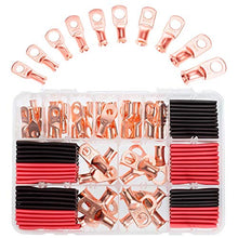 Load image into Gallery viewer, RockDIG 50 PCS AWG 8/6/4/2 Heavy Duty Bare Copper Wire Lugs, Closed-End Tubular Ring Terminals, Battery Electrical Cable Wire Connectors Assortment Kit(with 50 PCS Heat Shrink Tubings Set)
