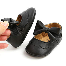 Load image into Gallery viewer, SOFMUO Baby Girls Mary Jane Flats Non-Slip Soft Rubber Sole Bowknot Infant Sneakers Toddler Princess Dress Walking Shoes(A01/Black,12-18 Months)
