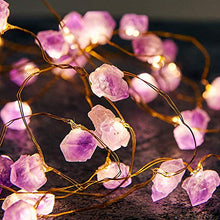 Load image into Gallery viewer, XIWU LED Nature Amethyst Crystal Raw Stones Fairy String Lights 10ft 40 LEDs Battery Operated with Remote Control for Mother's Day Wedding Valentine's Day Present Christmas Bedroom Birthday Decor
