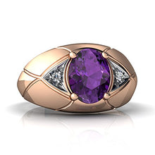 Load image into Gallery viewer, 14kt Rose Gold Amethyst and Diamond 8x6mm Oval Men's Ring - Size 7
