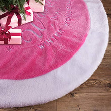 Load image into Gallery viewer, yuboo Pink Christmas Tree Skirt,36" Luxury Faux Fur with Embroidered Snowflakes for Xmas Party and Mother's Day Holiday Decorations,Washable
