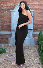 Load image into Gallery viewer, KOH KOH Womens Long One Off The Shoulder Evening Cocktail Bridesmaid Wedding Party Tube Guest Summer Formal Flowy Elegant Sexy Gown Gowns Maxi Dress Dresses, Black M 8-10
