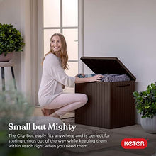 Load image into Gallery viewer, Keter City 30 Gallon Resin Deck Box for Patio Furniture, Pool Accessories, and Storage for Outdoor Toys, Brown
