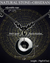 Load image into Gallery viewer, Lightock Feng Shui Black Obsidian Wealth Peace Buckle Pendant Necklace Six-Character Agate Amulet Reiki Crystal with Cord Necklaces for Women Mens Meditation Yoga
