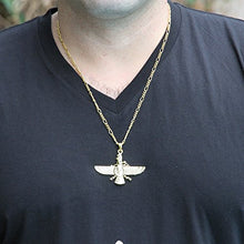 Load image into Gallery viewer, Asoodehdelan Large Gold Pt Farvahar Necklace Iranian Persian Art Iran Farohar Zoroastrian Faravahar Gift (18" Chain)
