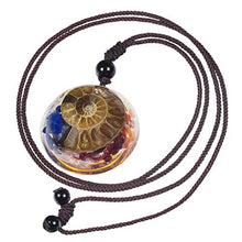 Load image into Gallery viewer, Nupuyai Ammonite Fossil Stone Pendant Necklace for Women Men, Snail Chakra Crystal Jewelry Adjustable Braided Cord 18"-30"
