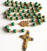 Load image into Gallery viewer, elegantmedical Handmade Gold XL 10MM Turquoise Beads Catholic AVE Maria 5 Decade Rosary Necklace Cross Crucifix Mens Womens Religious Gift
