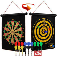 Load image into Gallery viewer, Ranslen Magnetic Dart Board for Kids and Adults, Double Sided Board Games Set, Indoor Outdoor Darts Game with 15pcs Magnetic Darts, Safety Dartboard Toy Games for Kids Gifts
