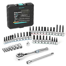 Load image into Gallery viewer, DURATECH Bit Socket Set, 42-piece, 1/4" and 3/8" Drive Allen, Torx, Star, Slotted, Phillips Bit Sockets, 3/8" 90T Ratchet, Extension Bar, Socket Adapter, with Storage Case, SAE &amp; Metric
