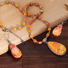 Load image into Gallery viewer, Plumiss Women Handmade Natural Stone Bead Pendant Necklace and Earrings Set Collection (Orange Imperial Jasper)
