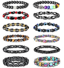 Load image into Gallery viewer, CASSIECA 12Pcs Magnetic Hematite Bracelets for Men Women Magnetic Therapy Bracelet Tiger Eye Rainbow Stone Beaded Bracelets Relieve Anxiety Bracelet
