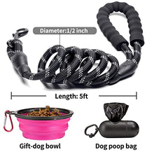 Load image into Gallery viewer, COOYOO 2 Pack Dog Leash 5 FT Heavy Duty - Comfortable Padded Handle - Reflective Dog Leash for Medium Large Dogs with Collapsible Pet Bowl
