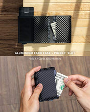 Load image into Gallery viewer, VULKIT Credit Card Holder RFID Blocking Leather Automatic Pop Up Wallet Aluminum Slim Pocket Bifold Business Card Case Navy

