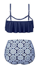Load image into Gallery viewer, Angerella Swimsuit Women 2 Piece Bathing Suits Women's Ruffled Tankini Swimsuit - Small,Navy Floral
