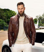 Load image into Gallery viewer, Blingsoul Slim Fit Biker Leather Jacket Men | [1100084] Johnson Real Brown, L
